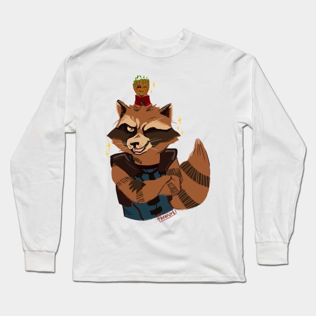 Rocket Raccoon Long Sleeve T-Shirt by Kirilonik